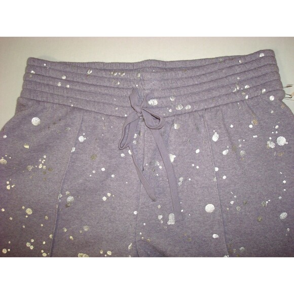 New Womens Designer NWT $148 Splendid M Wide Leg Sweatpants Purple Silver Splat - Picture 2 of 6
